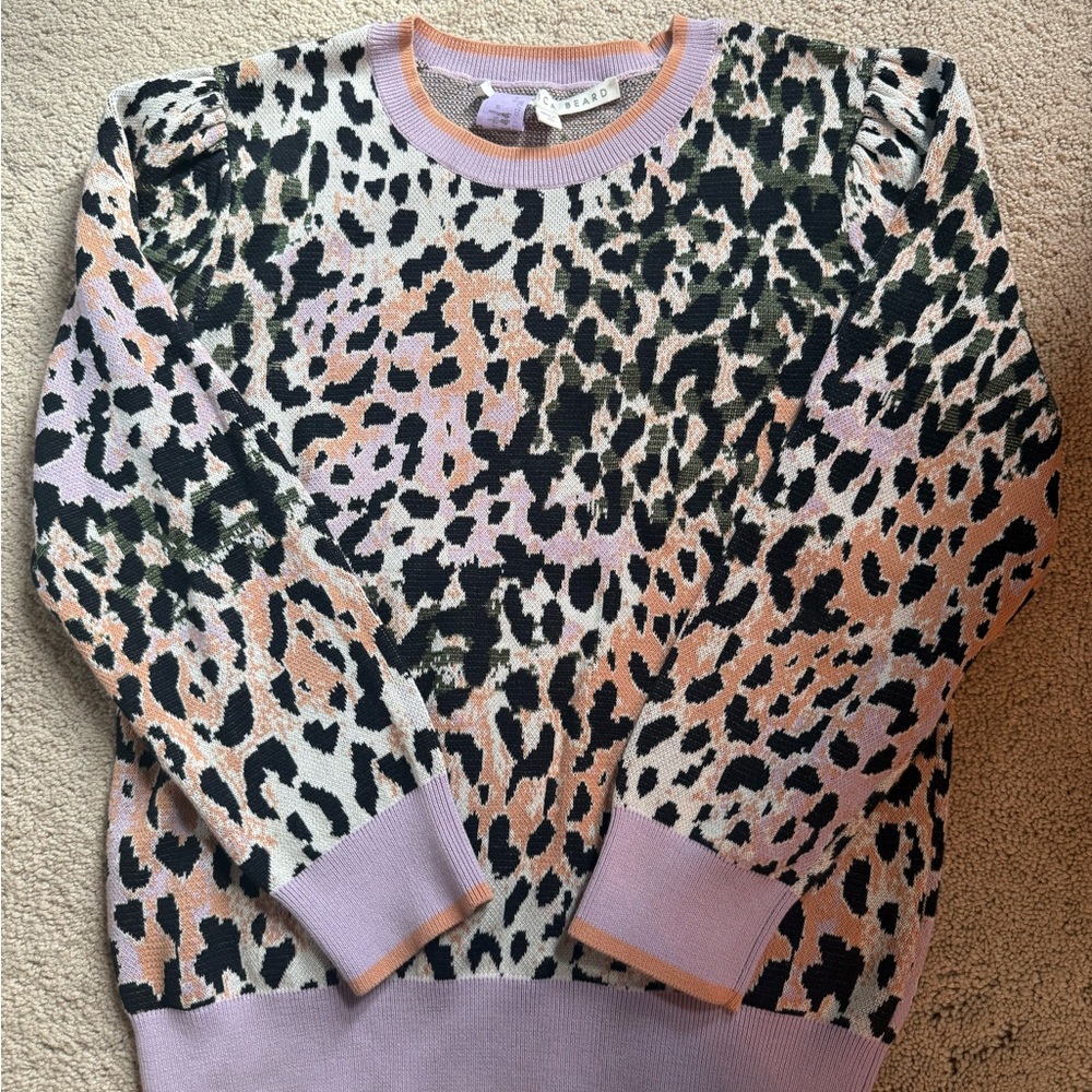 Veronica Beard Leopard Print Sweater - Pink and Black